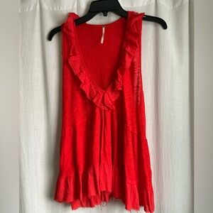 Free People Vibrant Red Ruffled Blouse